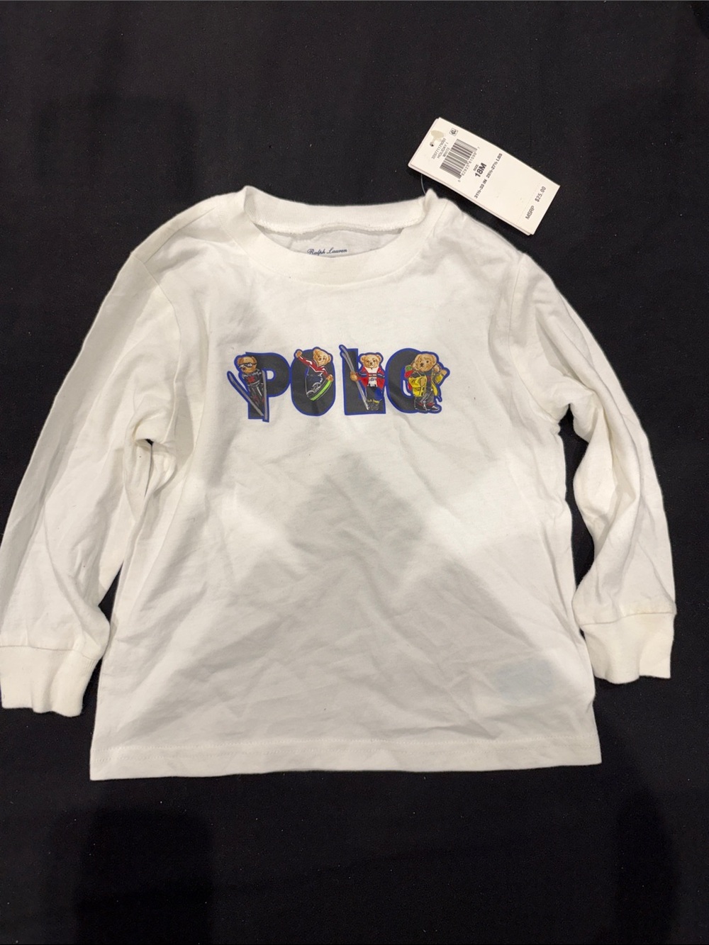 Ralph Lauren White Long-Sleeve Tee with Colorful 'Polo' Character Graphic